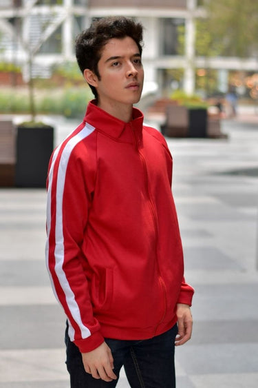 Sudadero Full Zipper Rojo de Franja Blanca Doble